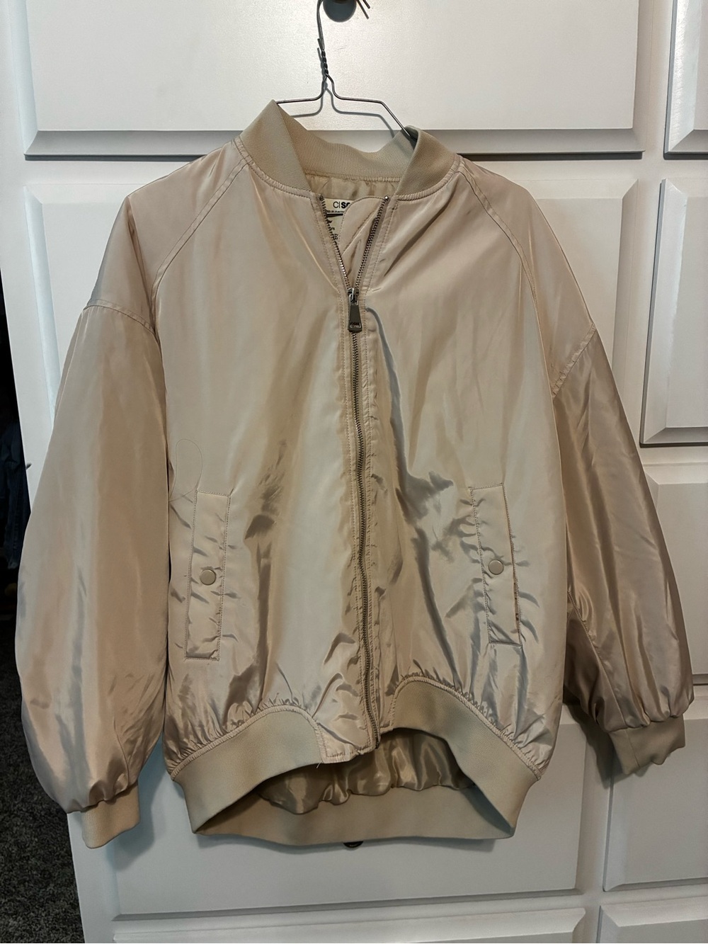 Ci Sono Satin Bomber Jacket in Beige